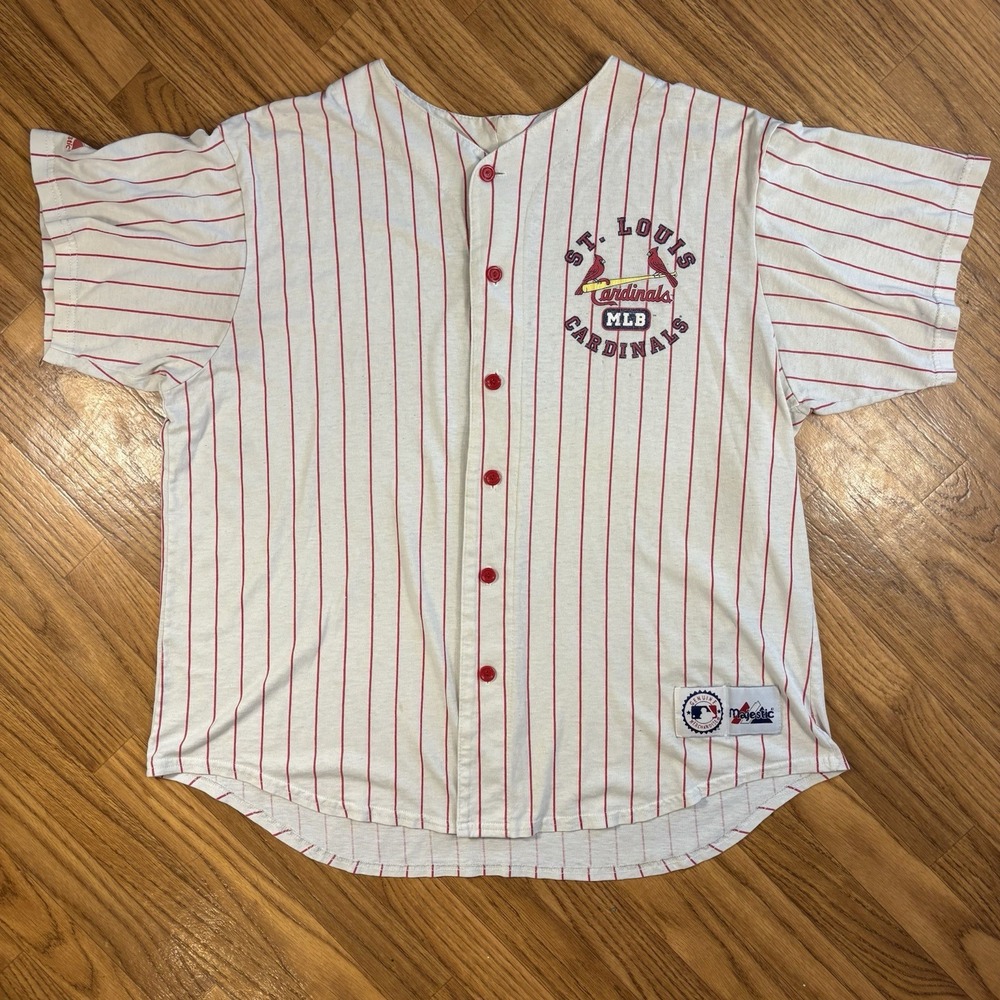 Vintage St Louis Cardinals Majestic Pinstripe MLB Baseball Jersey Button Up